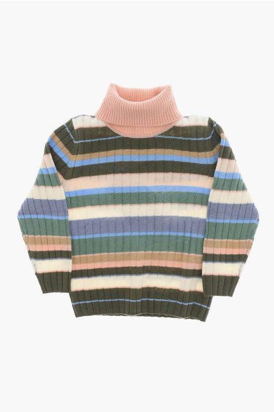 Shop Il Gufo Striped Virgin Wool Turtleneck Sweater