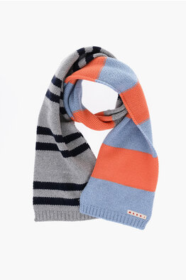 Marni Kids Two-Tone Wool Blend Scarf with Contrasting Logo