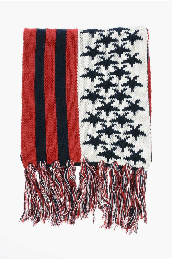 Claudio Cutuli Striped Wool Scarf With Fringes In Red