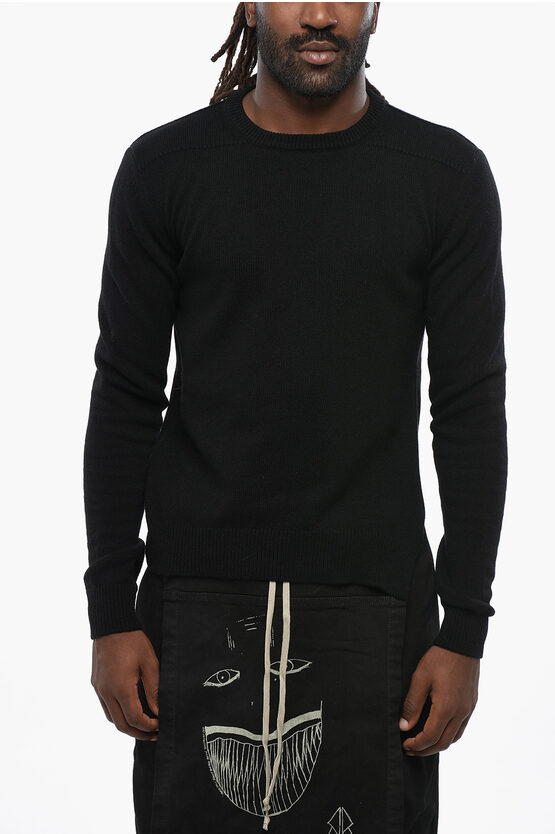 Rick Owens Strobe Solid Color Cashmere Crew-neck Sweater In Black