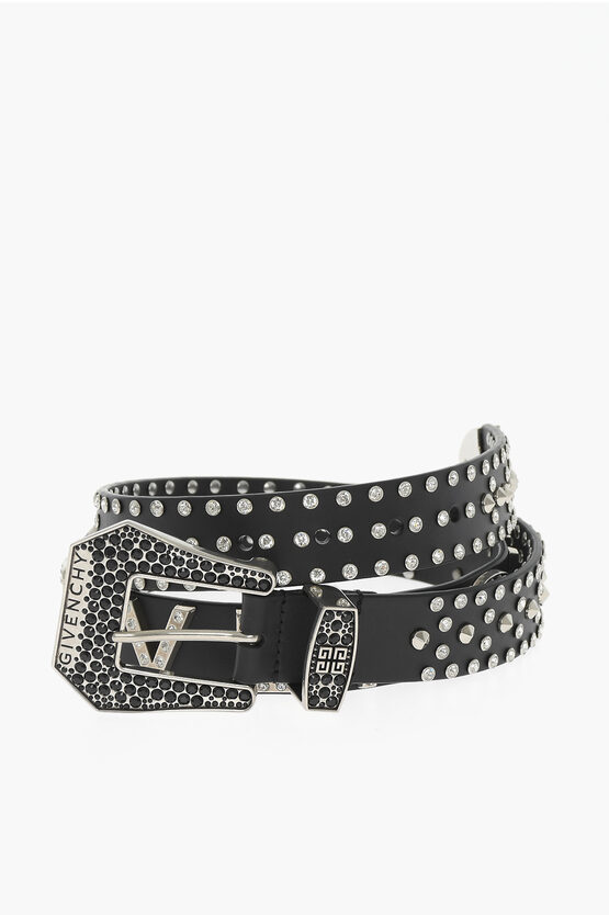 Shop Givenchy Studded And Rhinestone Leather Belt 35mm