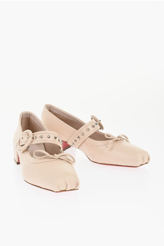 Christian Louboutin Studded Mamastrapita Mary Jane Pumps 3cm In Neutral