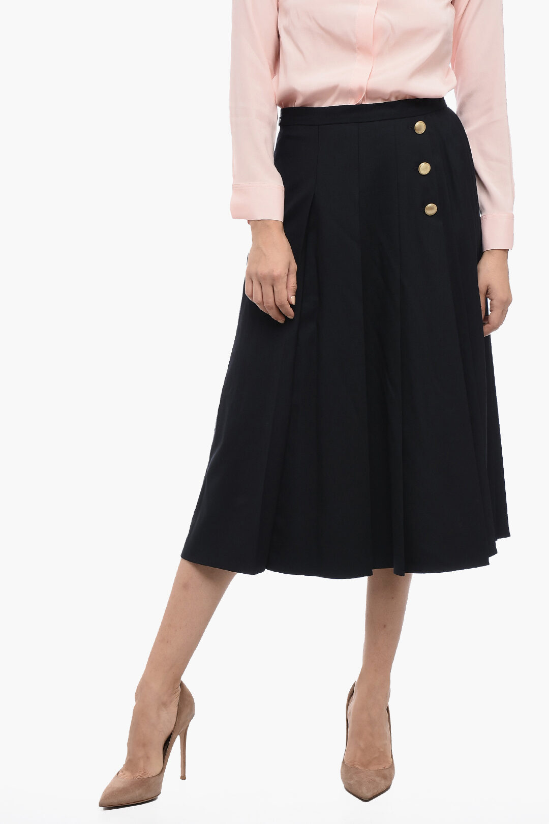 【関税＆送料込み】Max Mara Studio Midi Skirt Max Mara STUDIO Decentralized Buttoning RENNA Accordion Midi