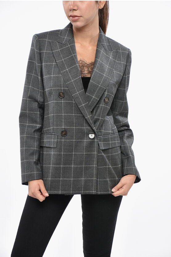 Max Mara Studio Double-breasted Colimbo District Check Wool Blazer In Animal Print
