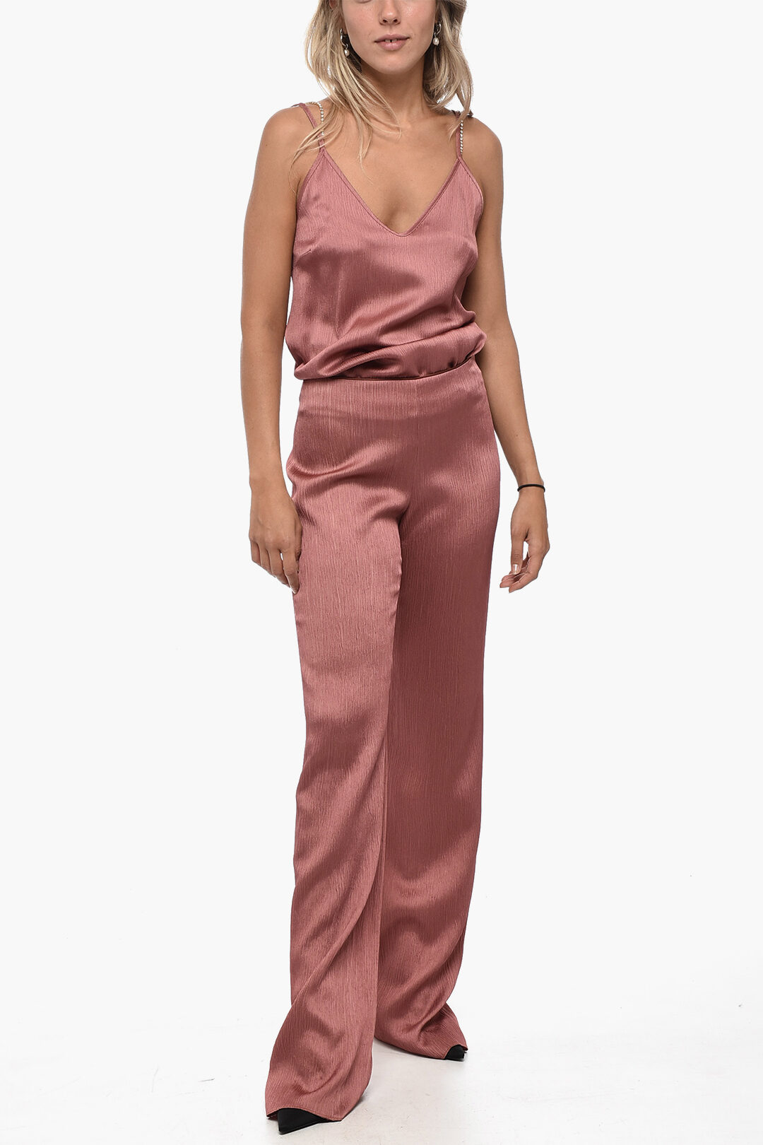 【送料&関税込】Max Mara Studio Light Pink Satin Pomez Jumps Sleeveless jumpsuit in cady, nudo | 