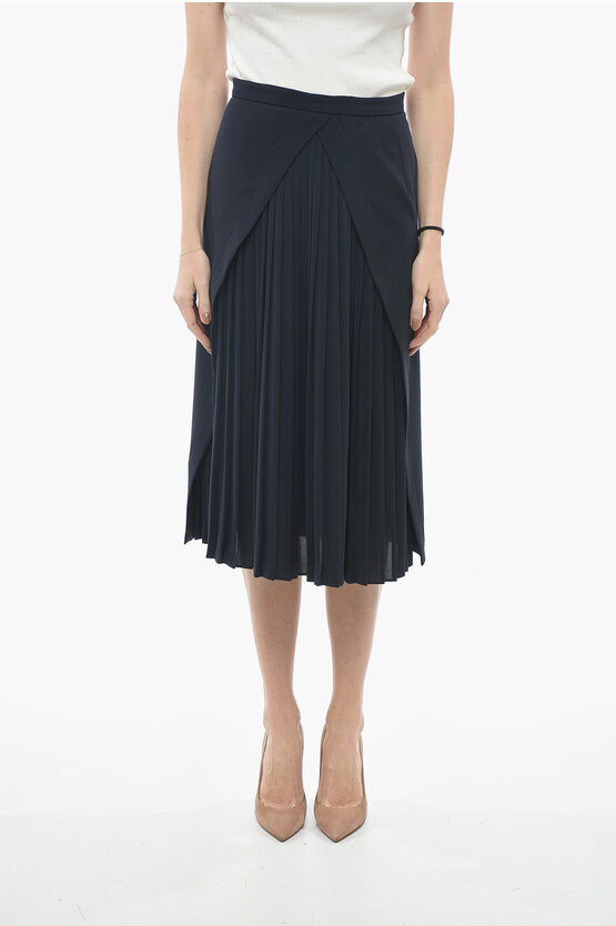 Max Mara Studio Pleated Alcide Skirt With Side Slit In Blue