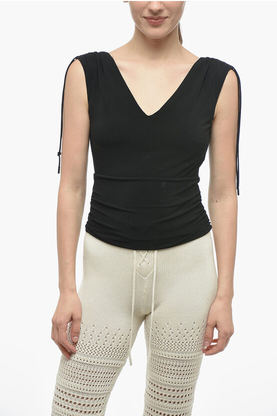 Max Mara Studio Ruched Cropped Sleeveless Top In Black
