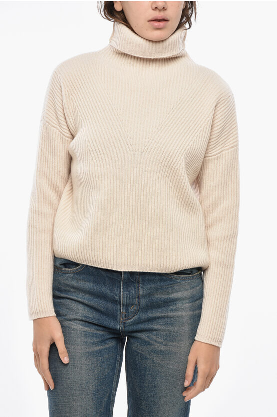 Max Mara Studio Turtleneck Golia Cashmere Blend Sweater In Neutral