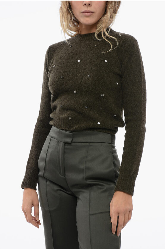 Max Mara Studio Wool Blended Pullover With Rhinestone Application