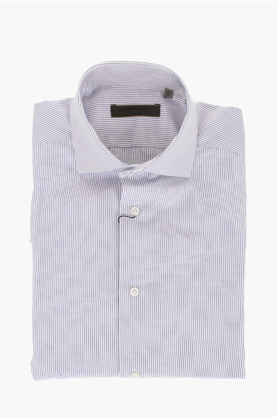 Corneliani Su Misura Pinstriped Cotton Shirt With Standard Collar In White