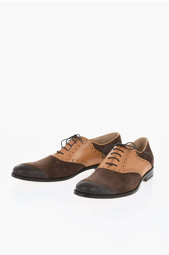 Corneliani Suede And Leather Quarter Brogues Oxford Shoes