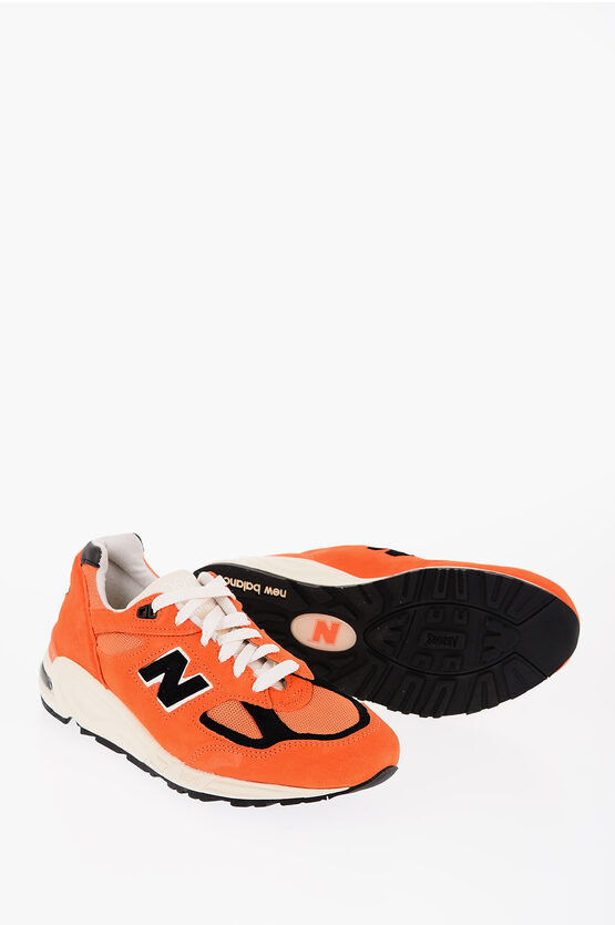 New Balance Suede And Mesh 990 Low-top Sneakers With Contrast Details In Orange