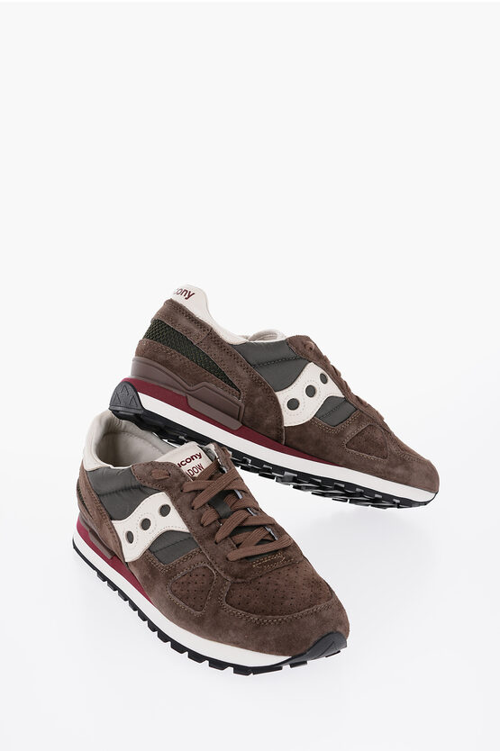 Shop Saucony Suede And Nylon Shadow Low Top Sneakers