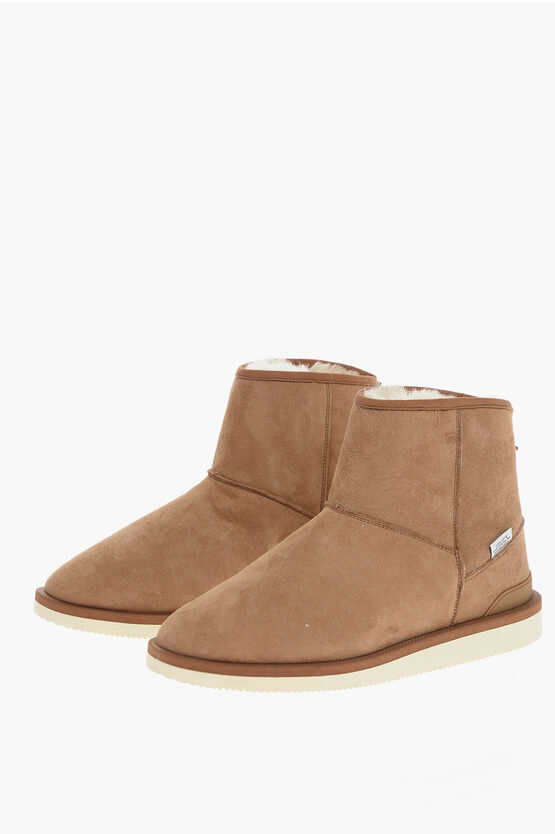 Suicoke Suede Ankle Boots With Real Fur Inner In White