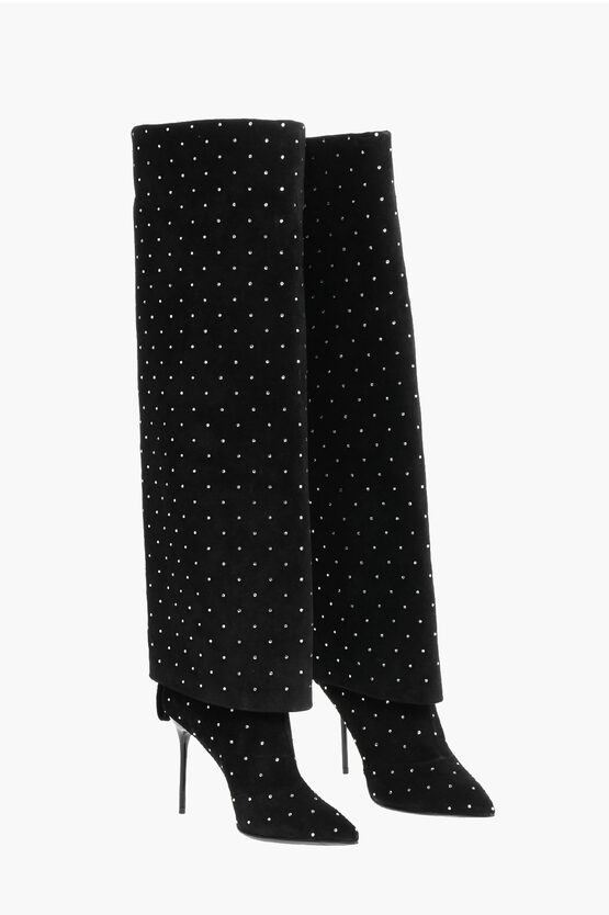 Balmain Suede Ariel Boots With Rhinestoned Detail
