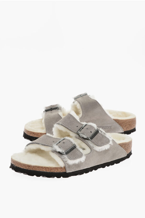 Shop Birkenstock Suede Arizona Shearling Sandals With Fur Lining