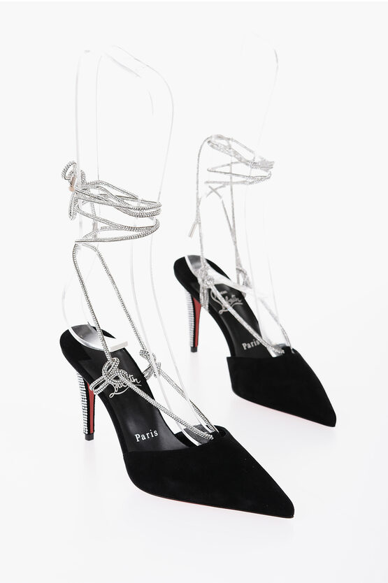 Christian Louboutin Suede Astrid Lace Up Pumps With Rhinestone 8,5cm In Black