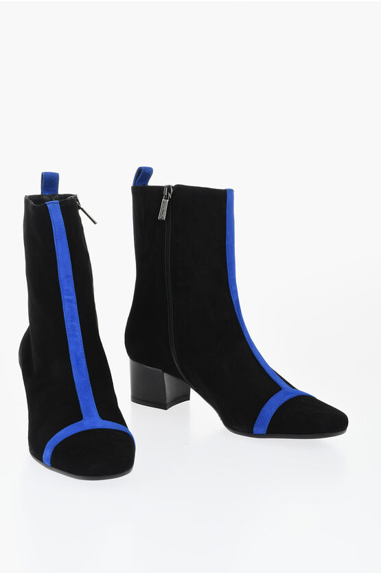 Carel Paris Suede Audrey Booties With Contrasting Detail 5cm In Black