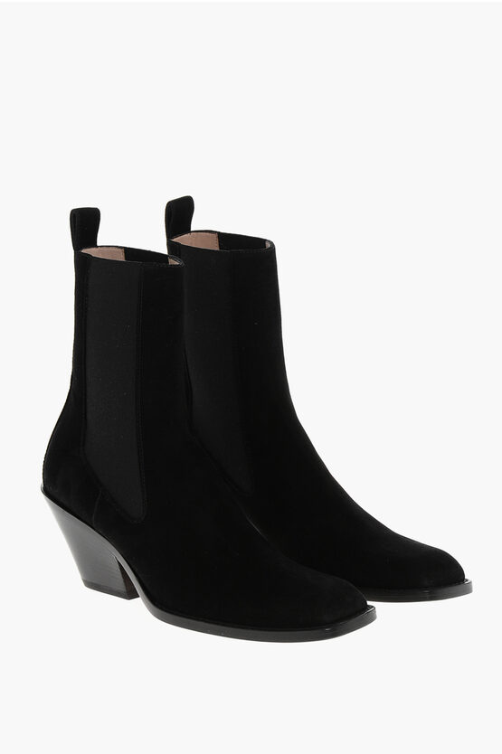 Khaite Suede Austin Western Booties With Elastic Inserts 7cm In Black