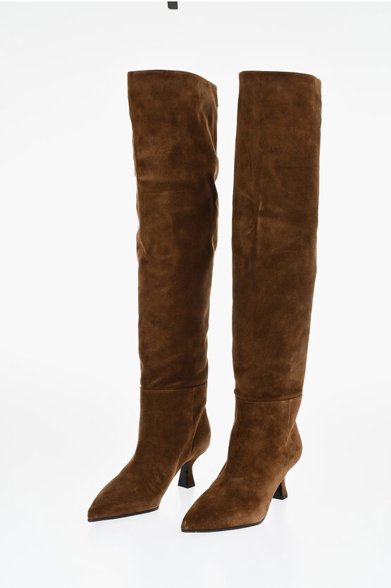3juin Suede Bea Under The Knee Boots 6cm In Brown