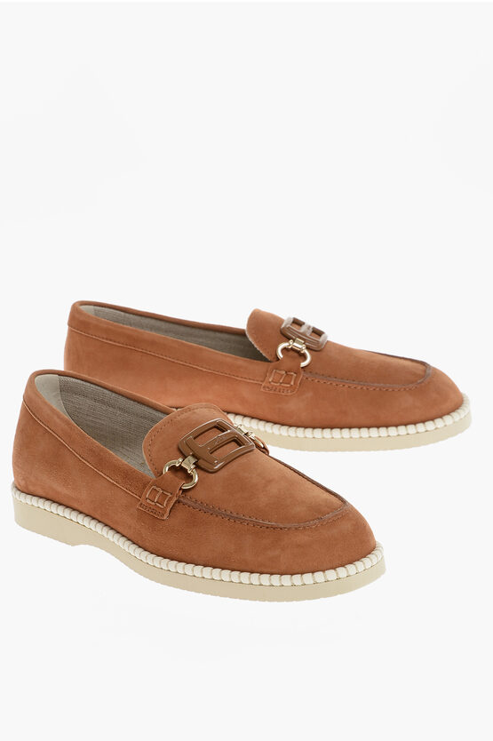 Hogan Suede Bit Loafers With Rubber Sole In Brown