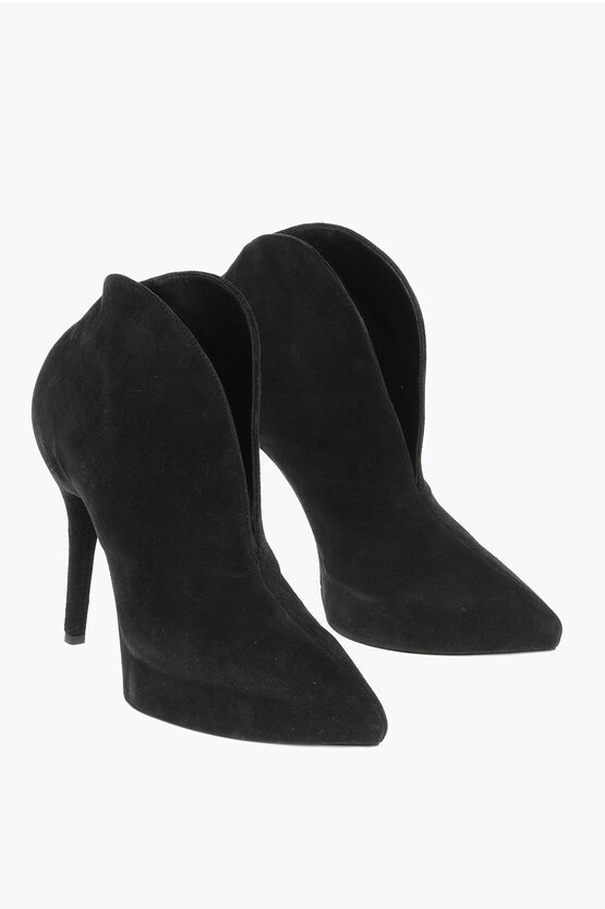 ALAÏA SUEDE BOOTIES WITH FRONT V DESIGN 11CM