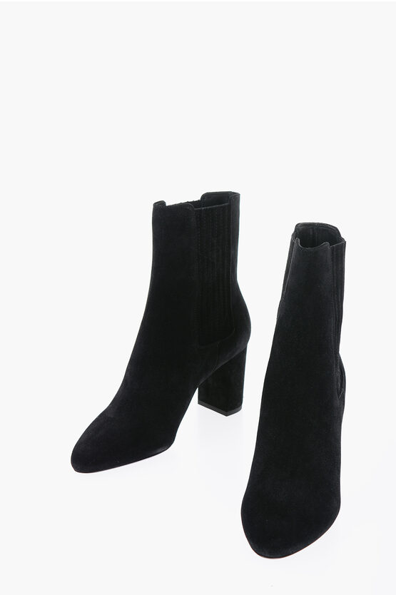 Saint Laurent Suede Boots Heel 7 Cm In Black