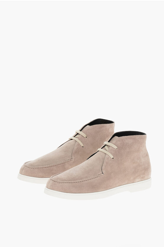 Moorer Suede Bruschi Desert Booties With Rubber Sole In Gray