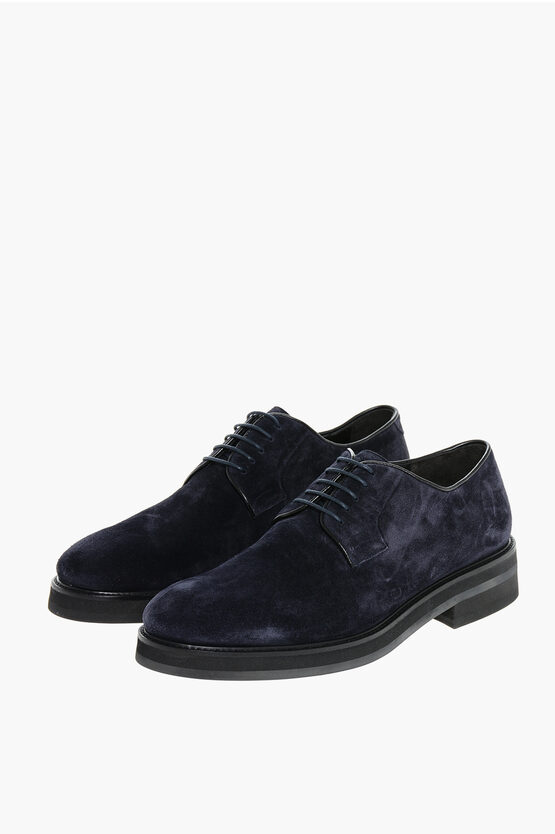 Moorer Suede Campini Derby Shoes With Rubber Sole In Blue
