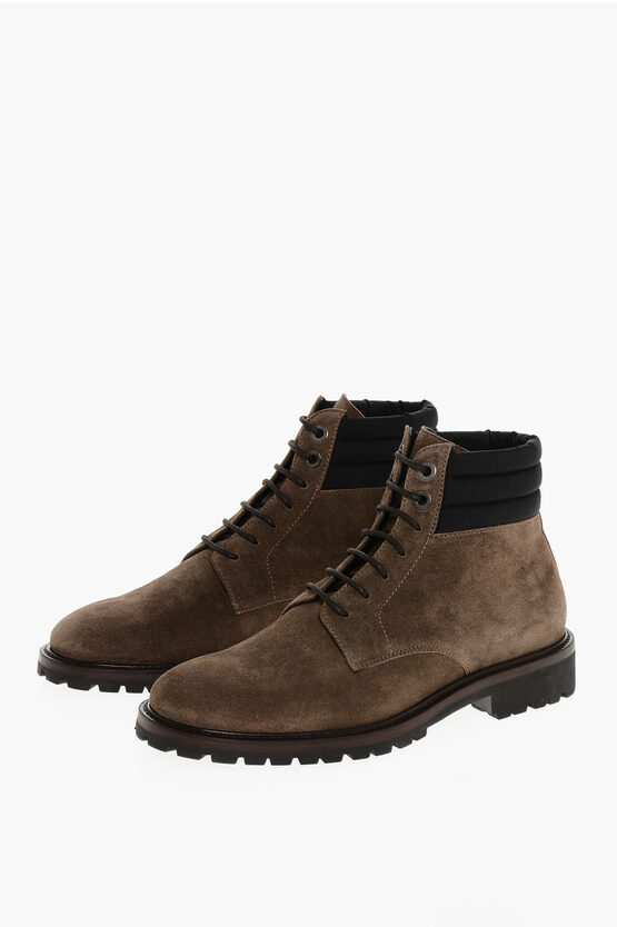Moorer Suede Cannicci Lace-up Booties With Carrion Sole In Brown
