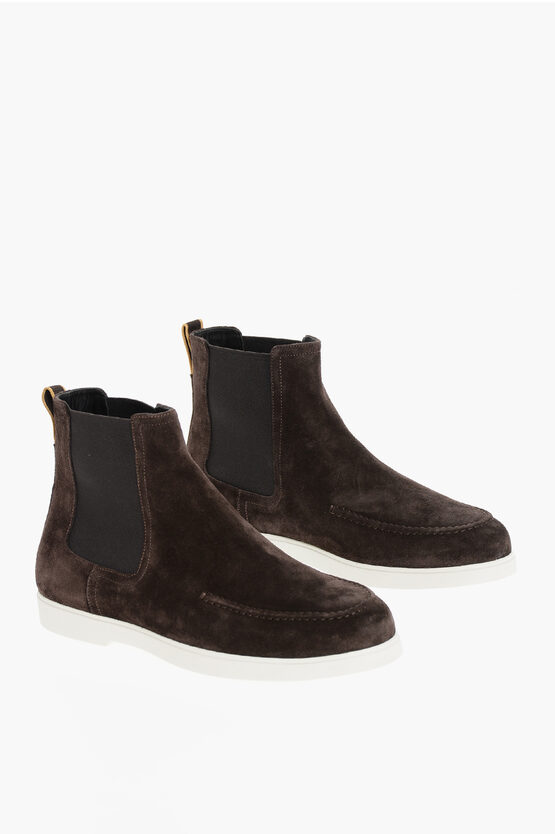 Moorer Suede Cesar Chelsea Boots In Brown