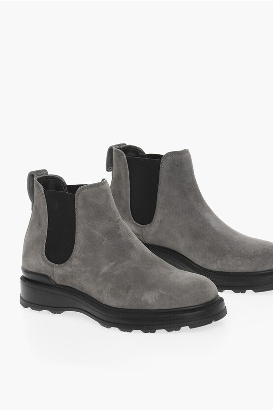 Woolrich Suede Chelsea Boots With Contrast Sole In Gray