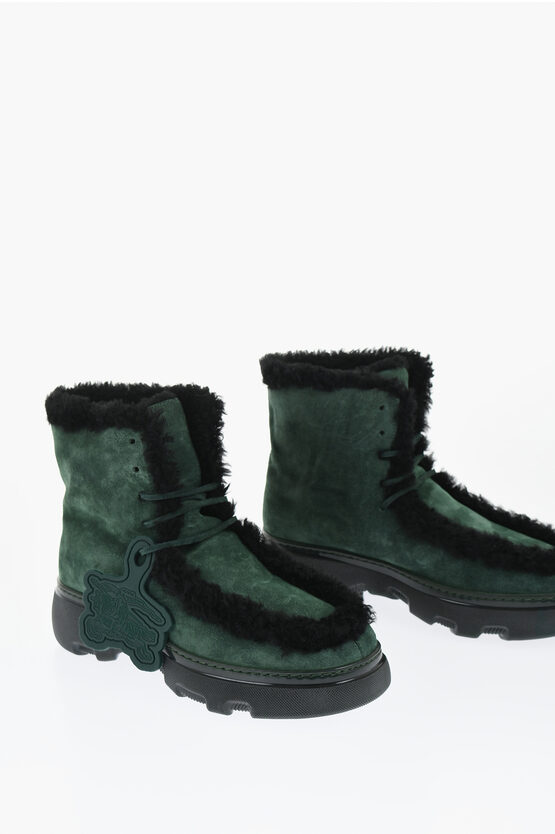 Burberry Suede Chugga Ankle Boots With Real Fur Inner