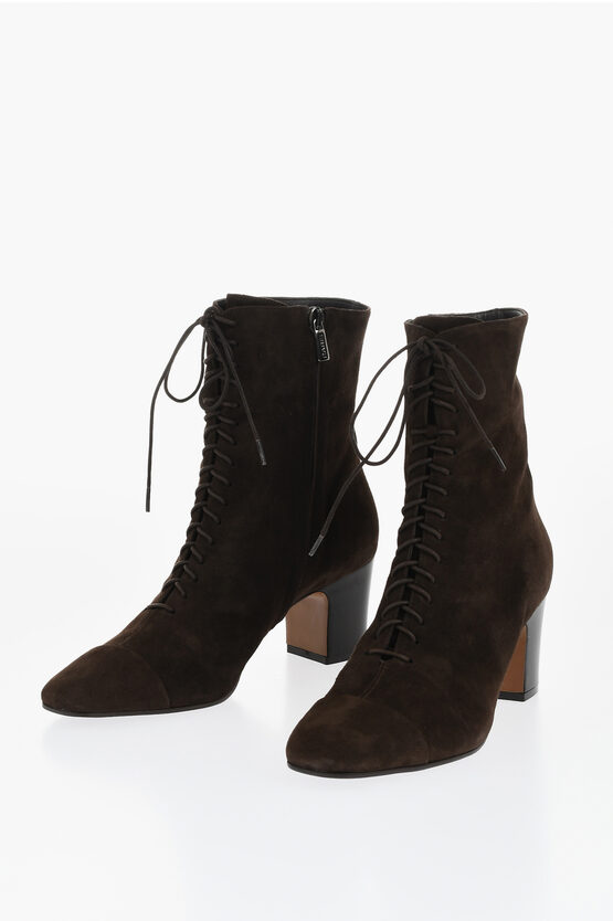Carel Paris Suede Colette Lace-up Booties 10cm In Brown