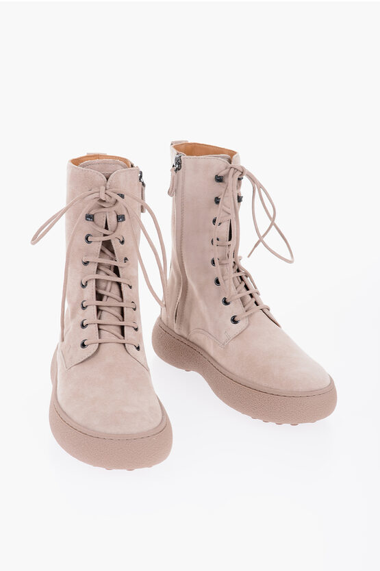 Shop Tod's Suede Combat Boots With Side Zip