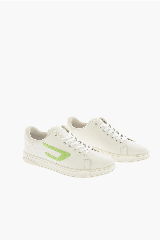 Diesel Suede D Logo S-athene Low-top Sneakers With Paint Sole In White
