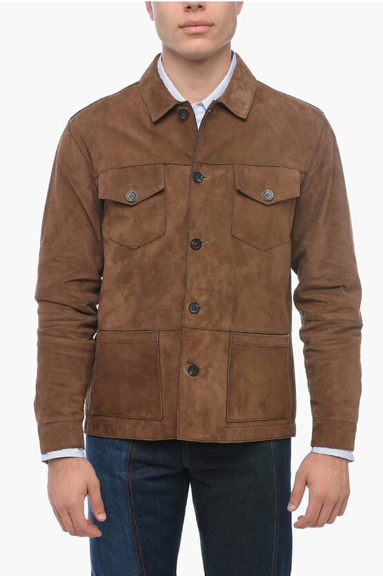 Shop Altea Suede Derby Jacket With Knitted Lining