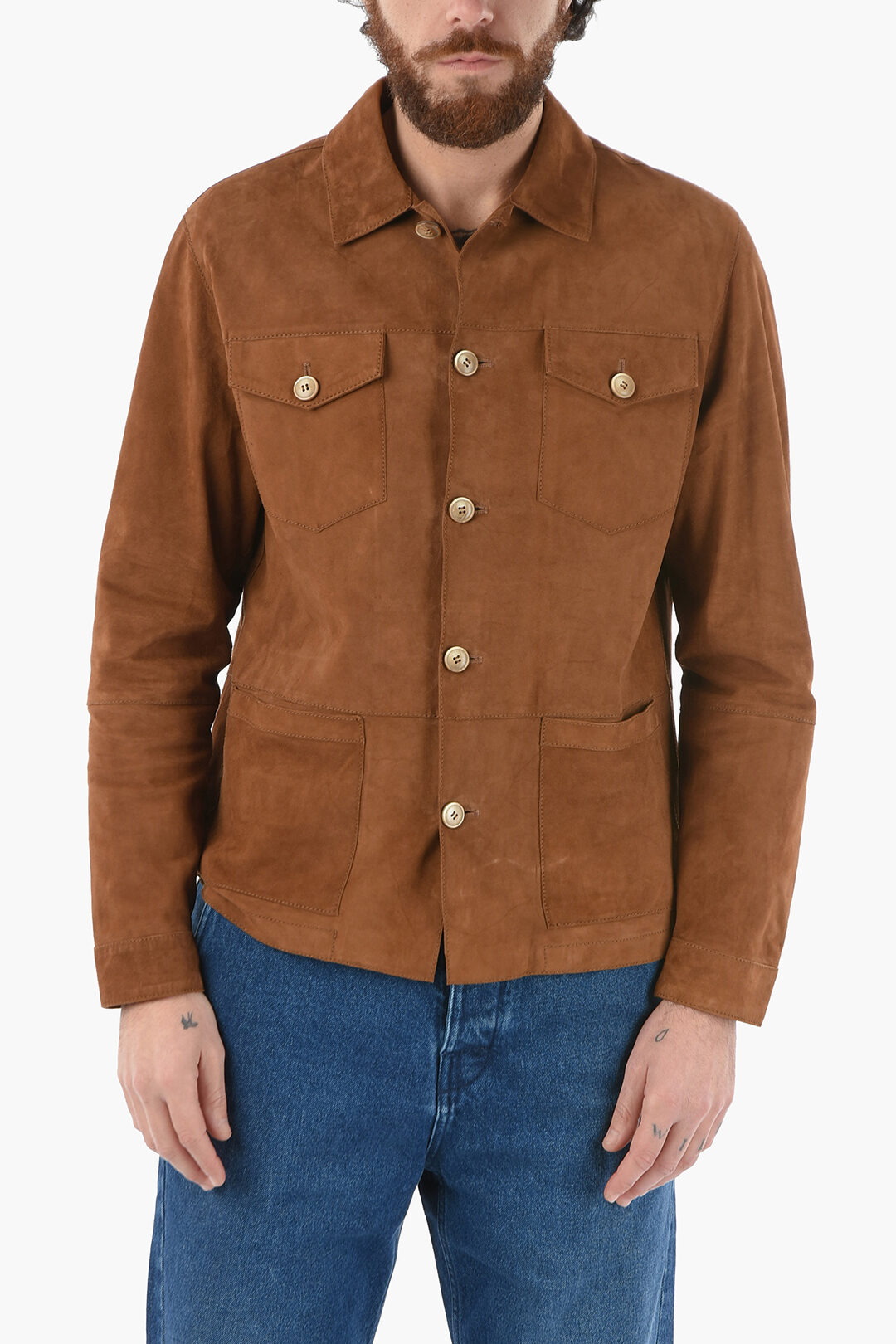 Altea Suede DERBY utility Overshirt with Visible Stiching men - Glamood ...