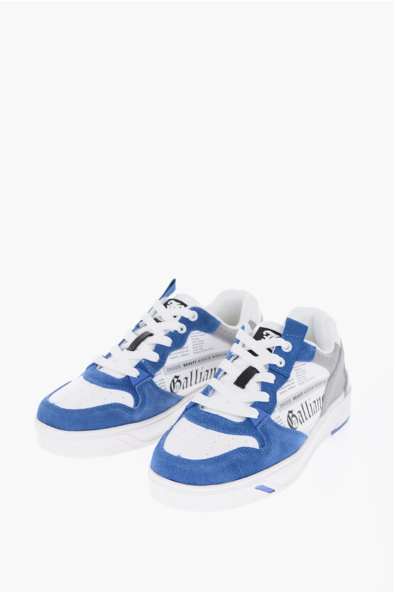 John Galliano Suede Details Low-top Sneakers With Lettering Print In Blue
