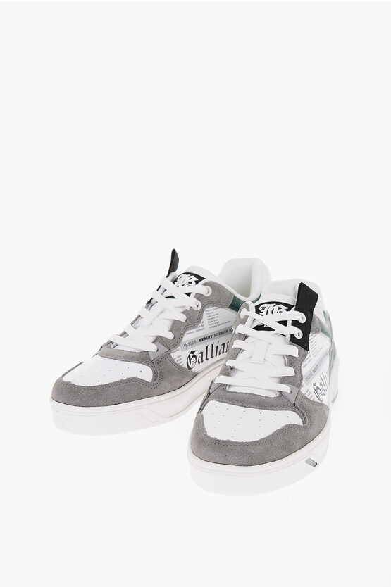 John Galliano Suede Details Low-top Sneakers With Lettering Print In White