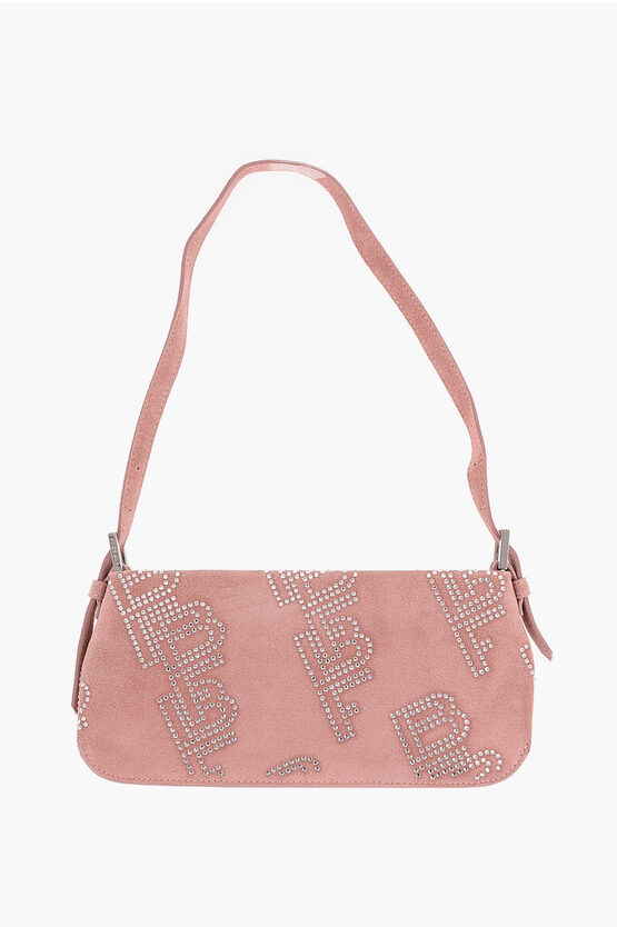 By Far Suede Dulce Rectangular Shoulder Bag With Crystals In Pink