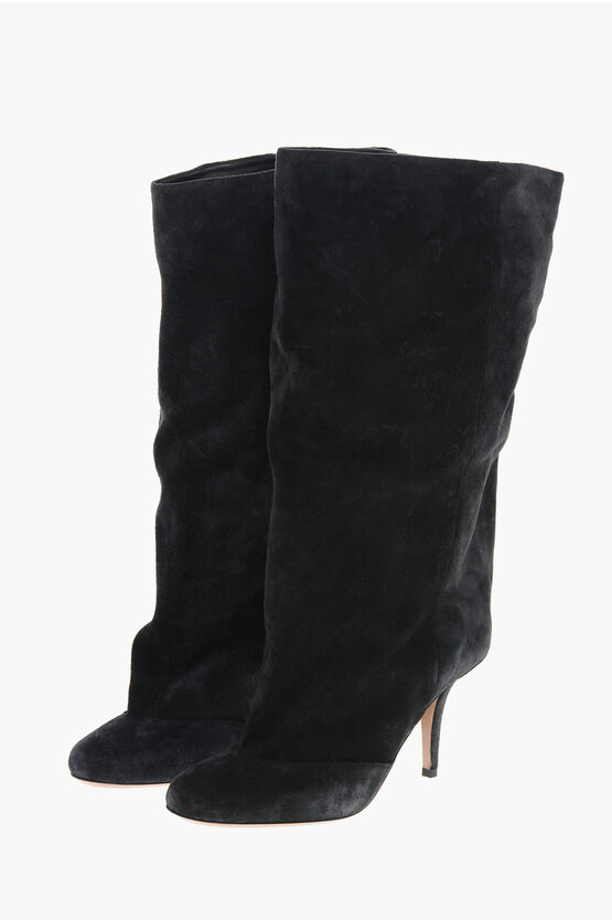 Paris Texas Suede Esther Boots With Wide Leg 8cm In Black