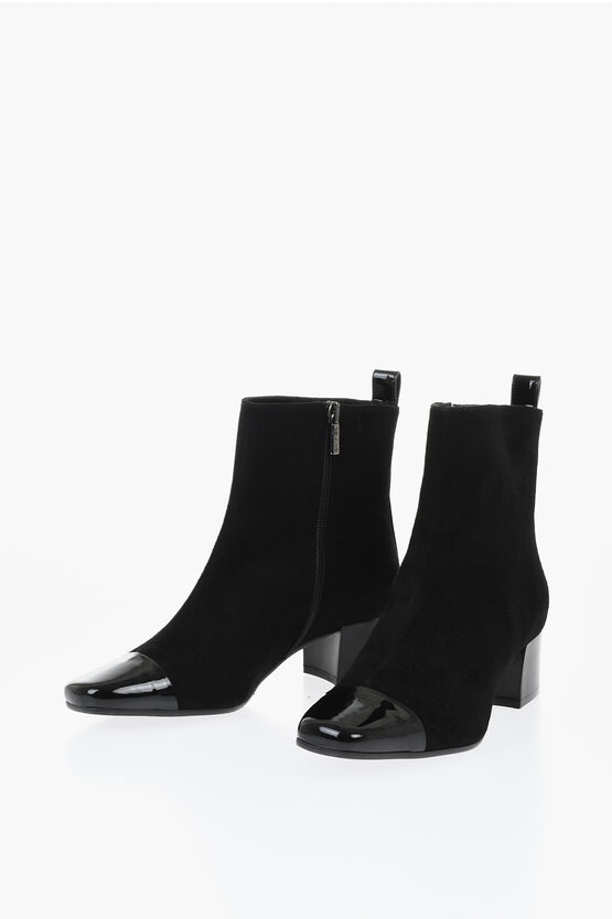 Carel Paris Suede Estime Booties With Patent Leather Toe 5cm In Black