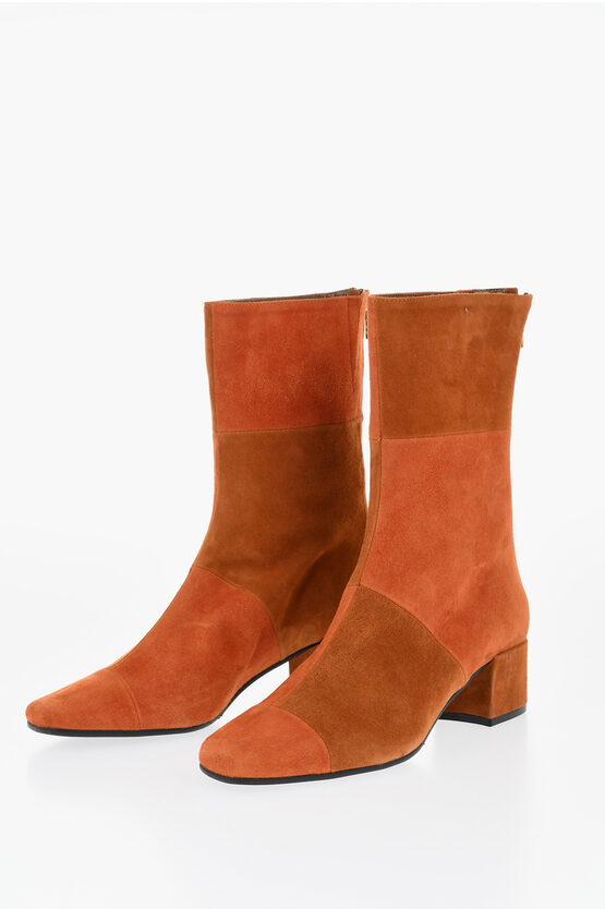 Carel Paris Suede Estime Go Booties With Patchwork Design 5cm In Orange