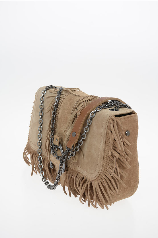 Longchamp Suede Hobo Bag with Fringed Details women Glamood Outlet