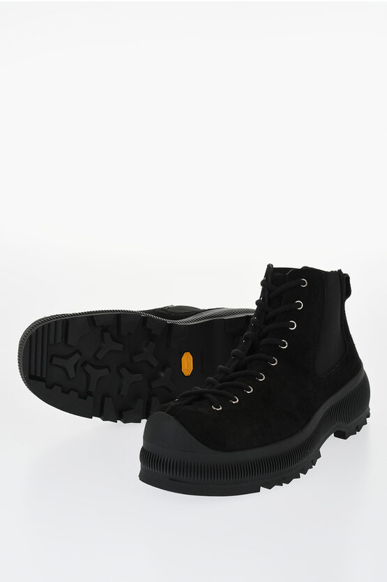 Jil Sander Suede Lace-up Chelsea Booties With Vibram Sole