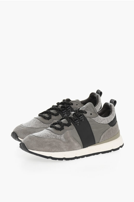Woolrich Suede Leather And Fabric Jogger Trail Sneakers In Gray
