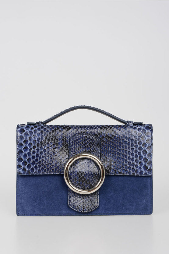Shop Orciani Suede Leather And Snake Hand Bag