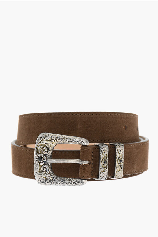 Amiri Suede Leather Belt With Western Buckle 30mm In Brown