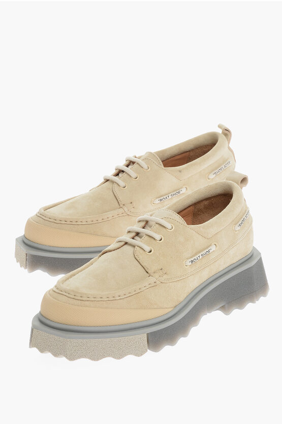 Off-white Suede Leather Boatshoe Low-top Trainers In Brown